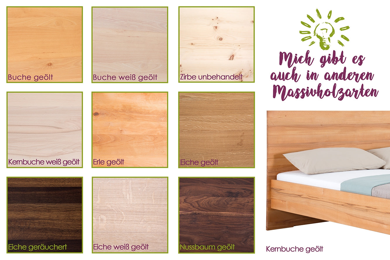 CUBEO Massivholzbett, metallfrei, klassische Rückenlehne