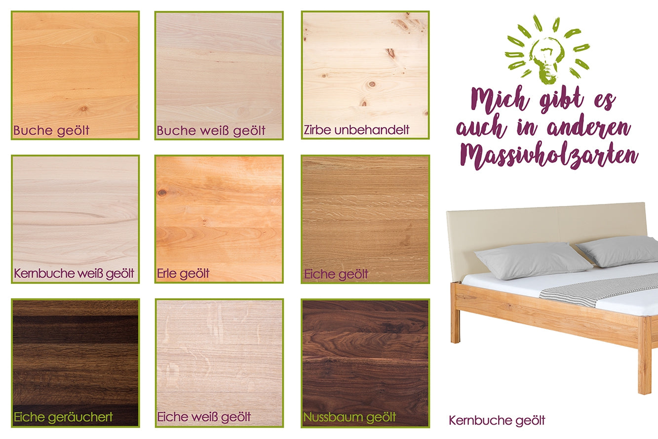 TOBA PREMIUM Massivholzbett, metallfrei, Lederlehne