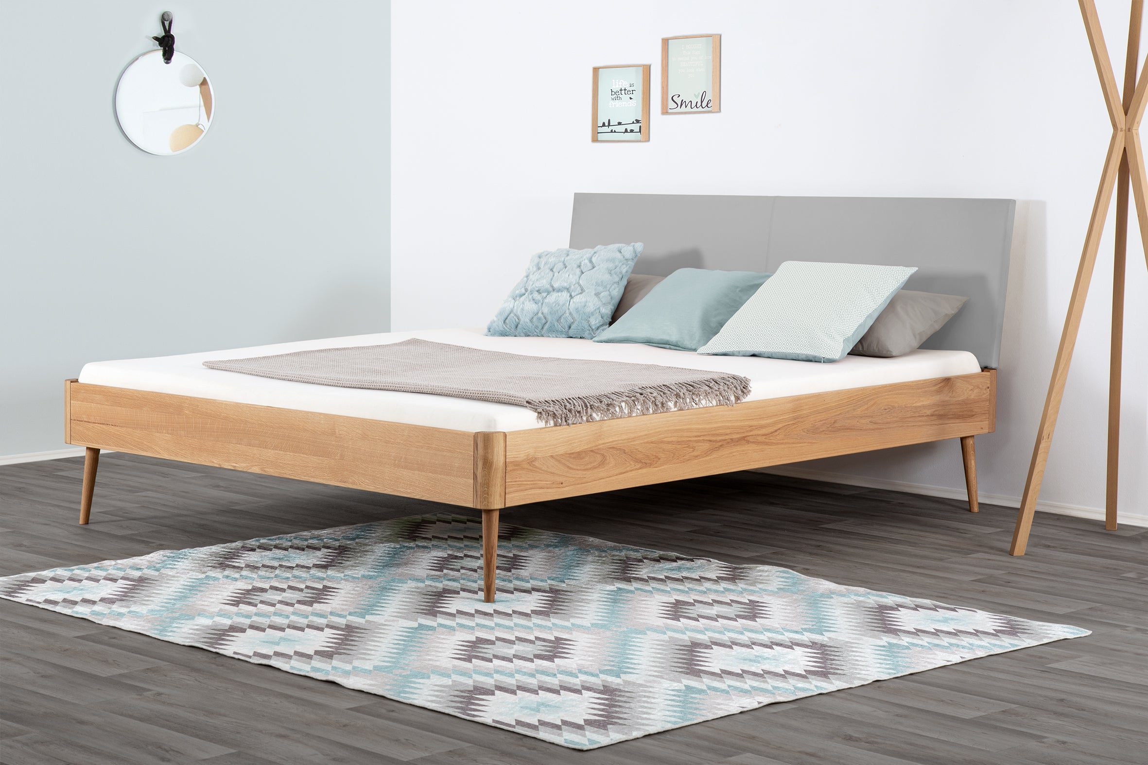 PRINA PREMIUM Massivholzbett, Lederlehne