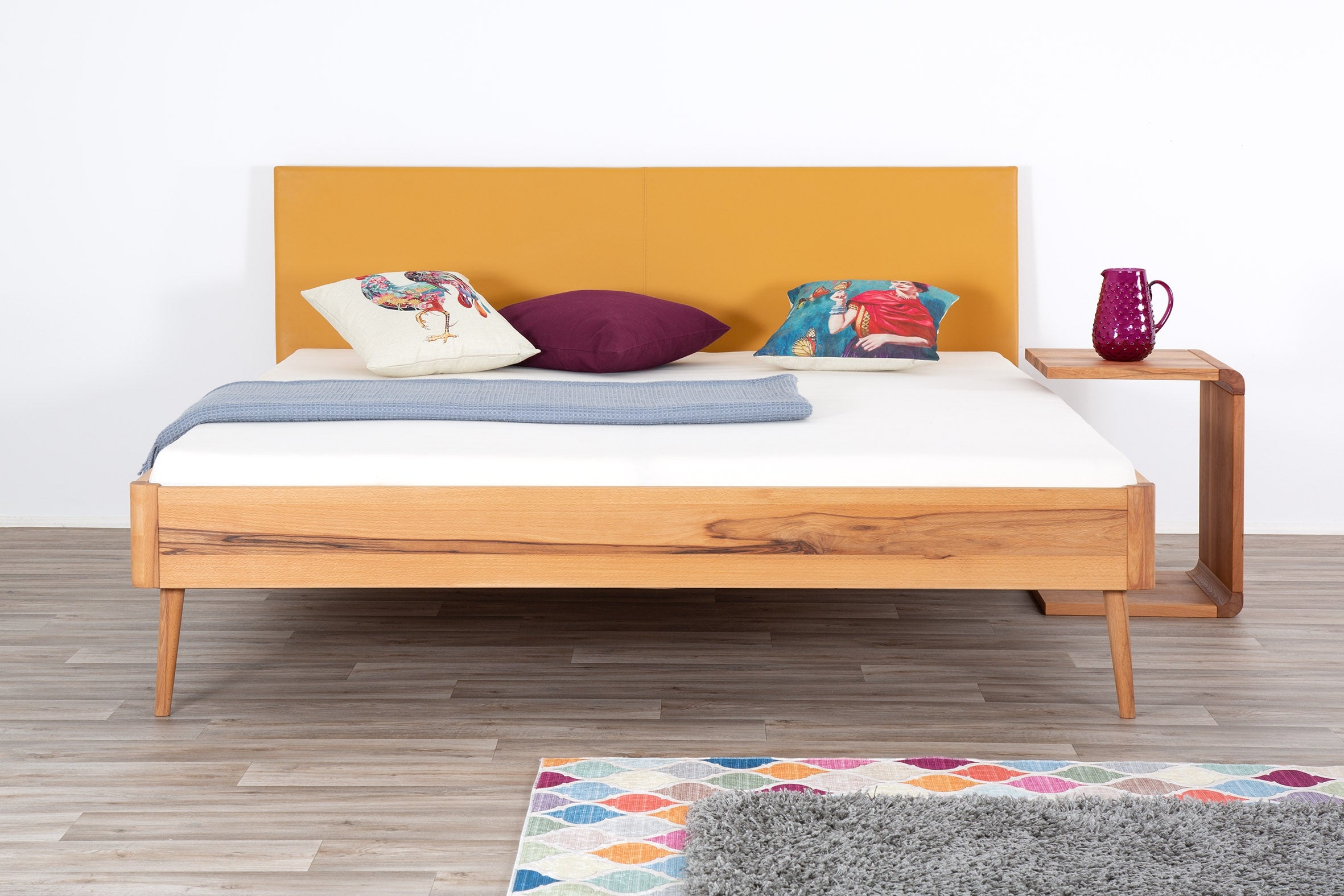 PRINA PREMIUM Massivholzbett, Lederlehne