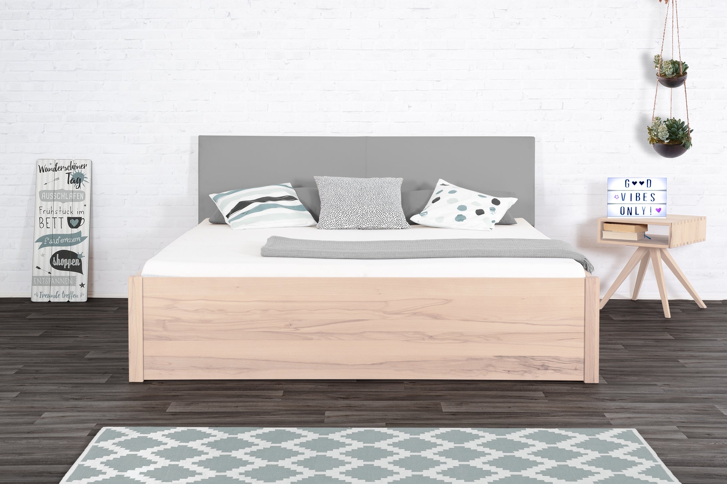 TATUYO PREMIUM Schubkastenbett, metallfrei, Lederlehne