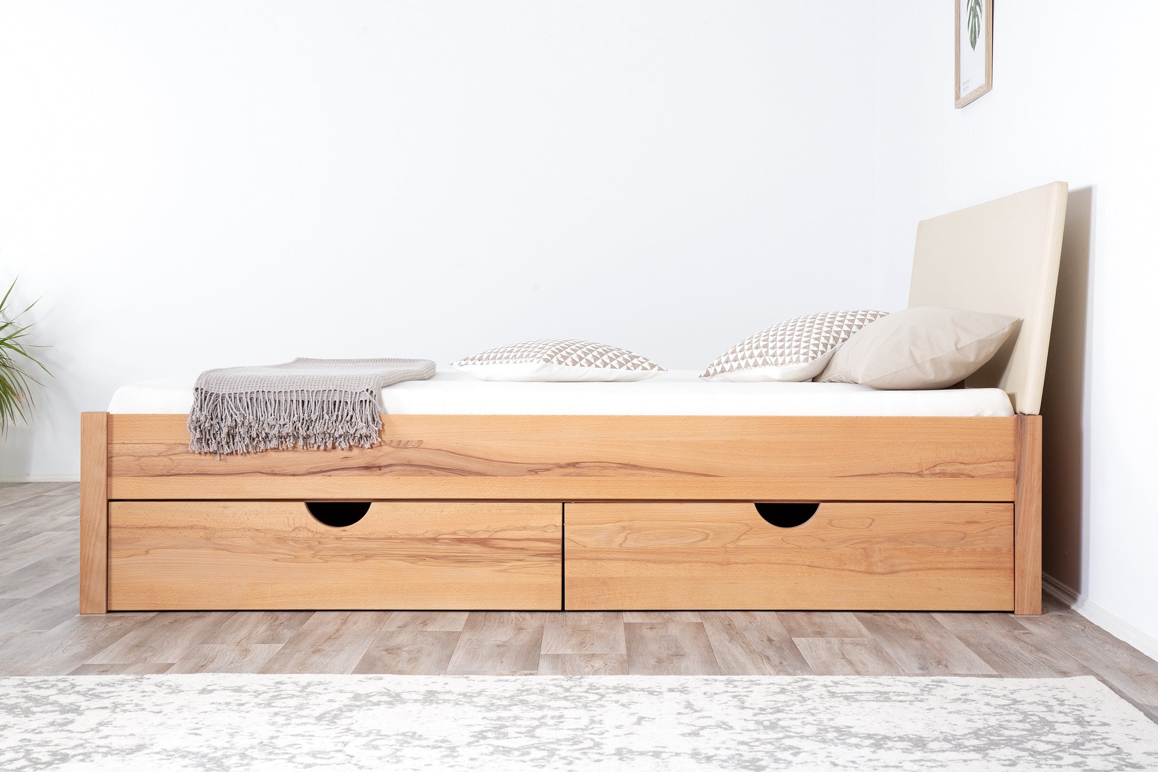 TATUYO PREMIUM Schubkastenbett, metallfrei, Lederlehne