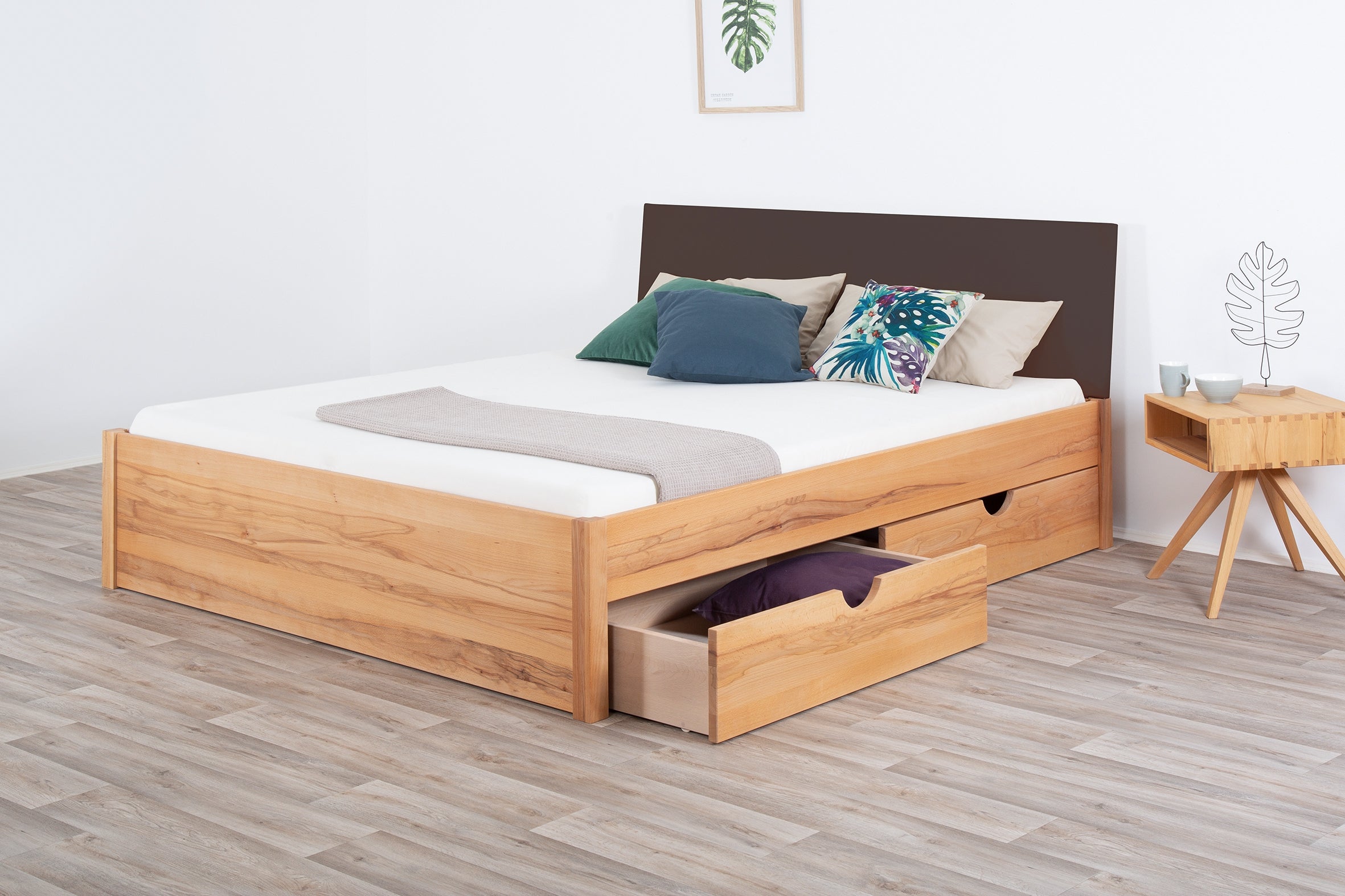 TATUYO PREMIUM Schubkastenbett, metallfrei, Lederlehne