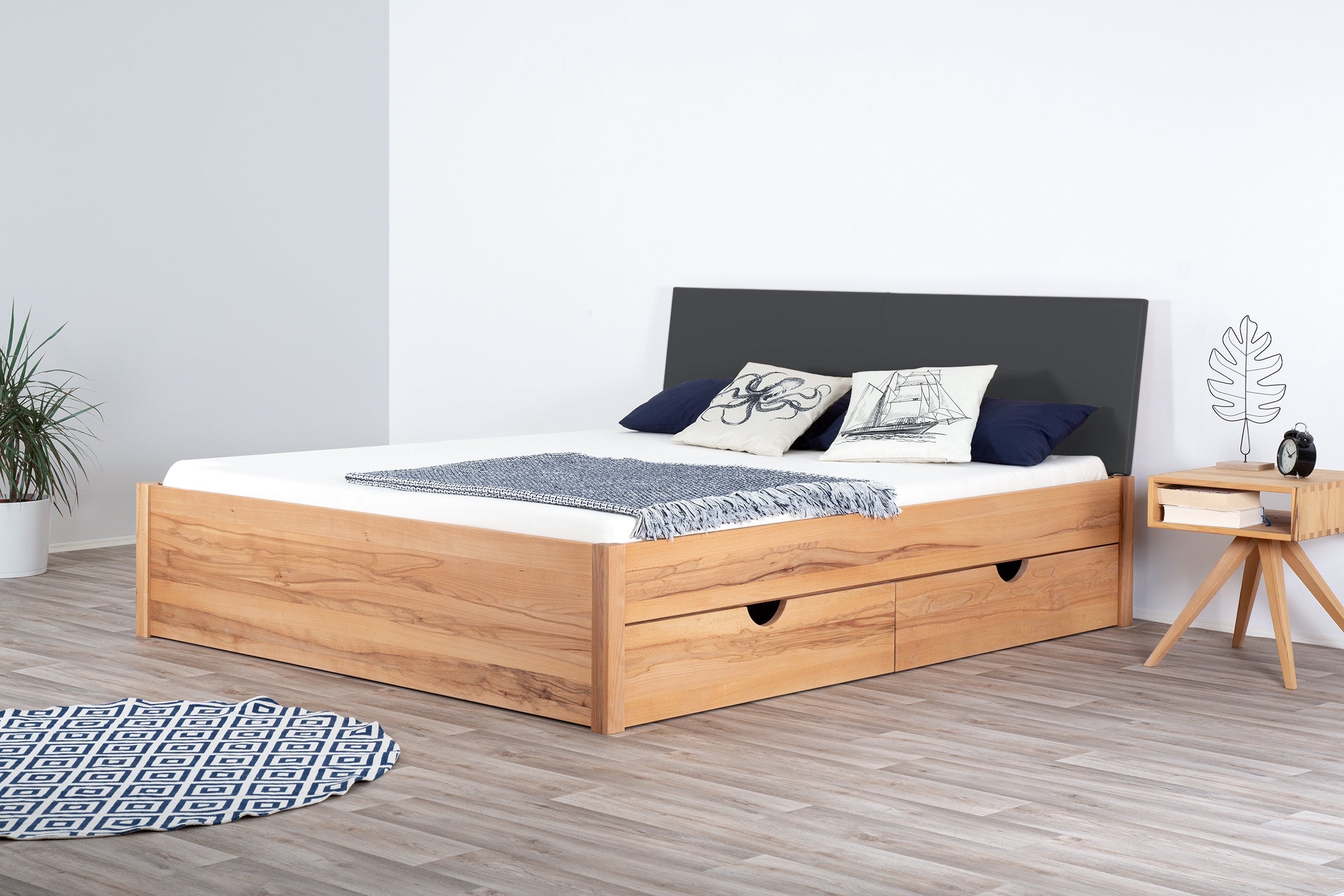 TATUYO PREMIUM Schubkastenbett, metallfrei, Lederlehne