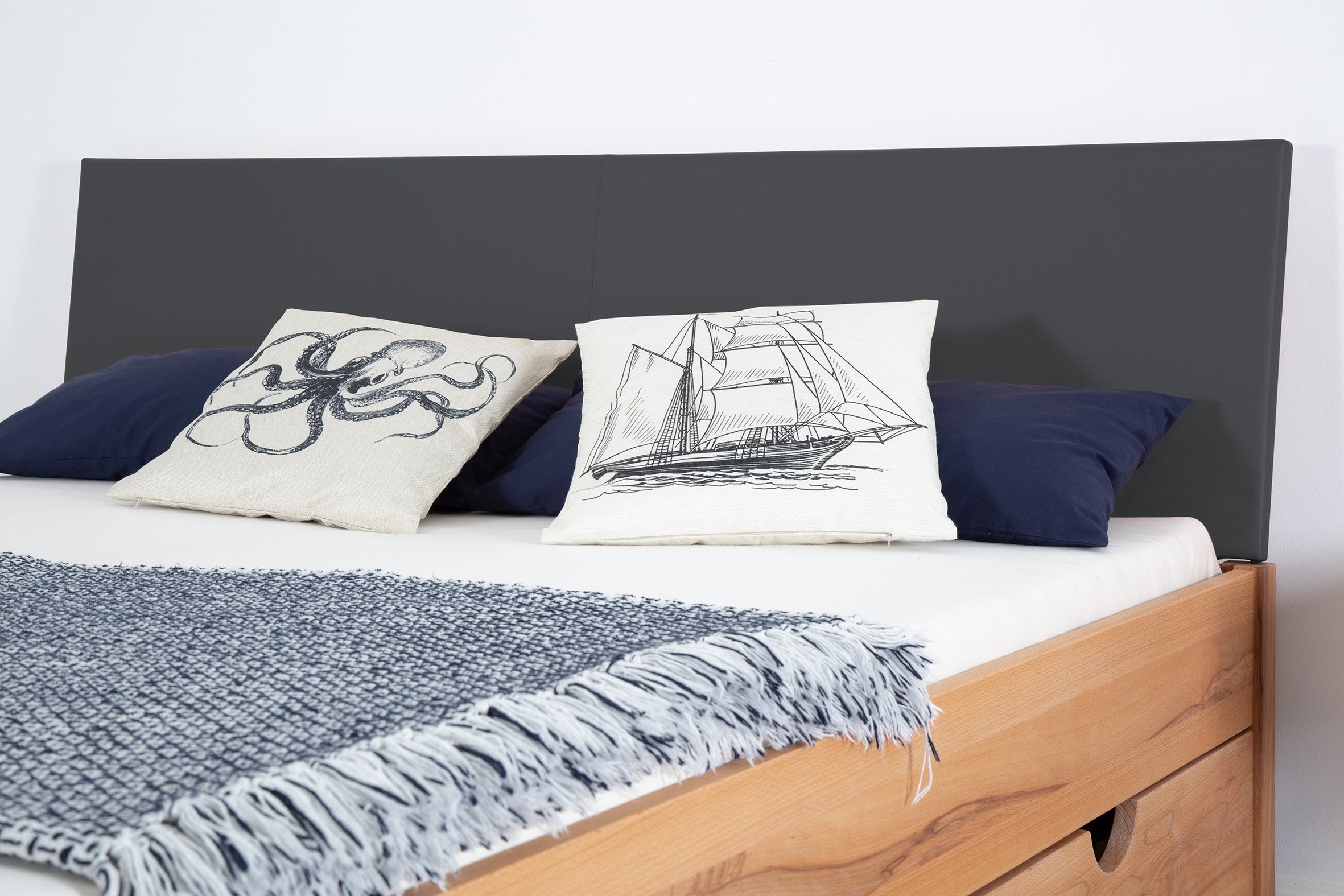 TATUYO PREMIUM Schubkastenbett, metallfrei, Lederlehne
