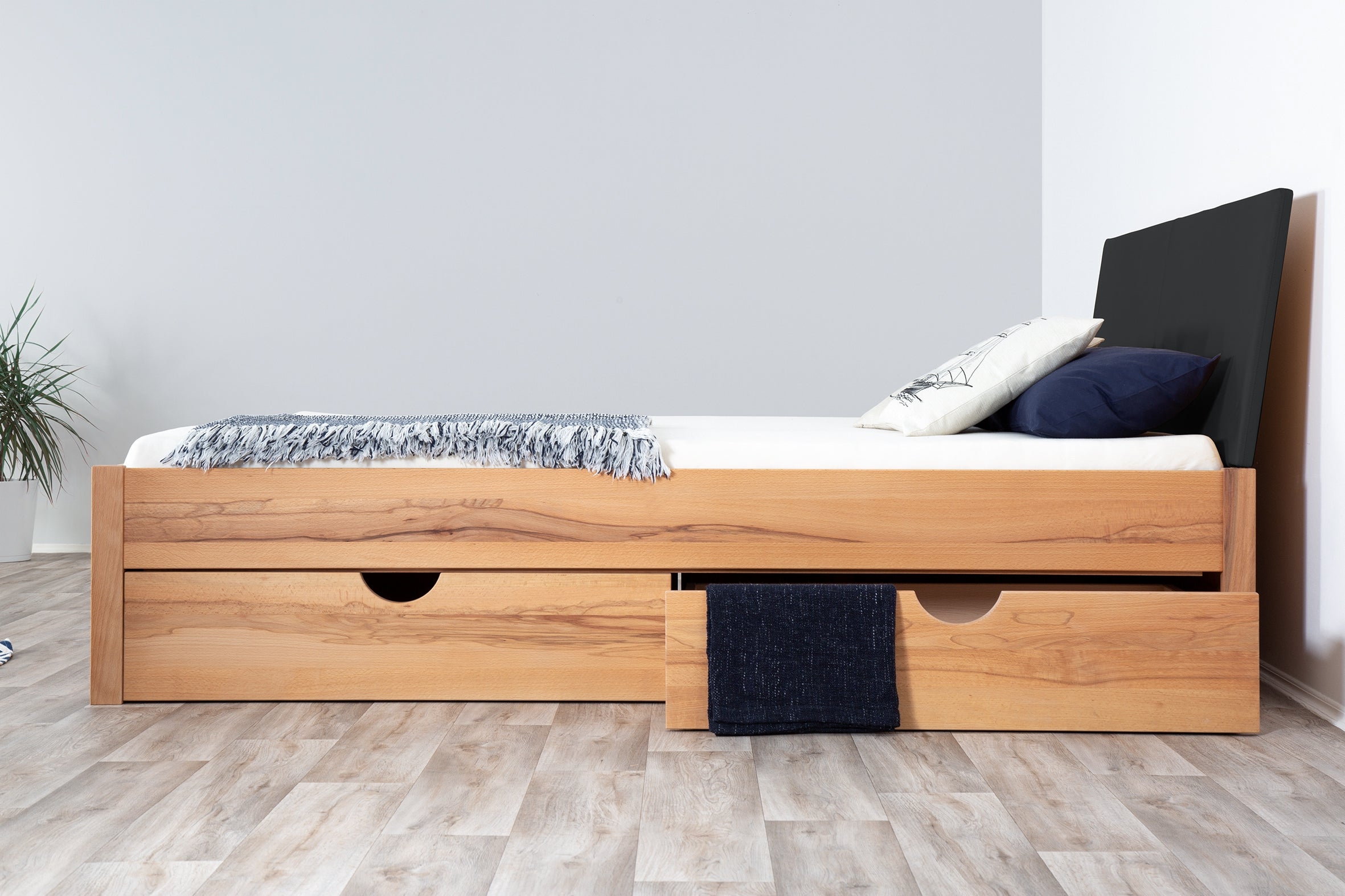 TATUYO PREMIUM Schubkastenbett, metallfrei, Lederlehne