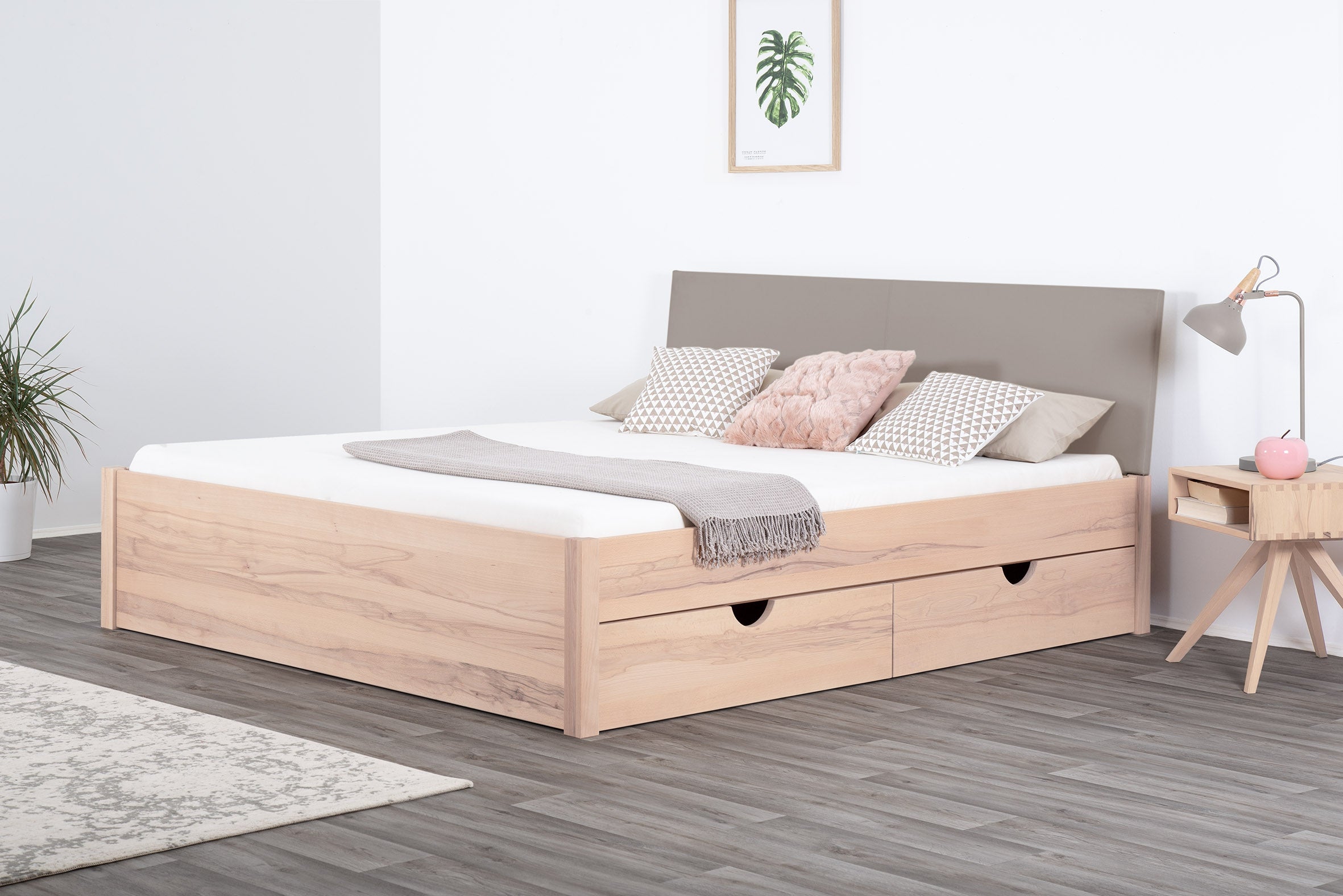 TATUYO PREMIUM Schubkastenbett, metallfrei, Lederlehne