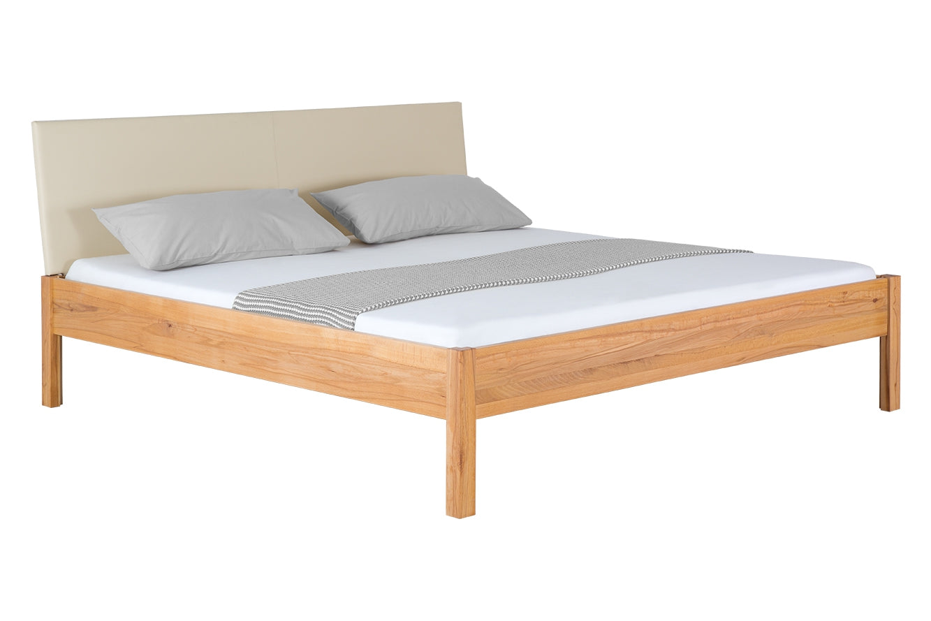 TOBA PREMIUM Massivholzbett, metallfrei, Lederlehne