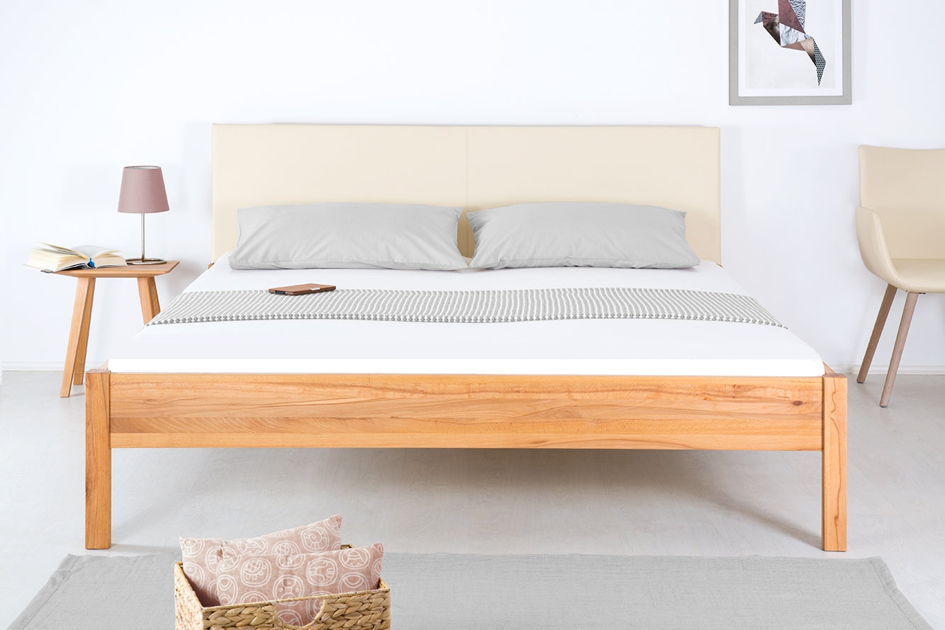 TOBA PREMIUM Massivholzbett, metallfrei, Lederlehne