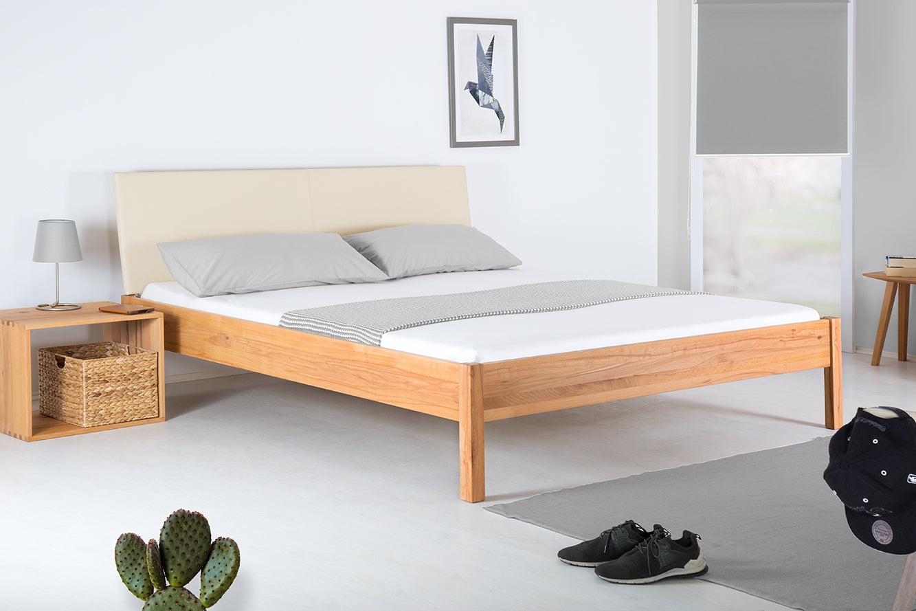 TOBA PREMIUM Massivholzbett, metallfrei, Lederlehne