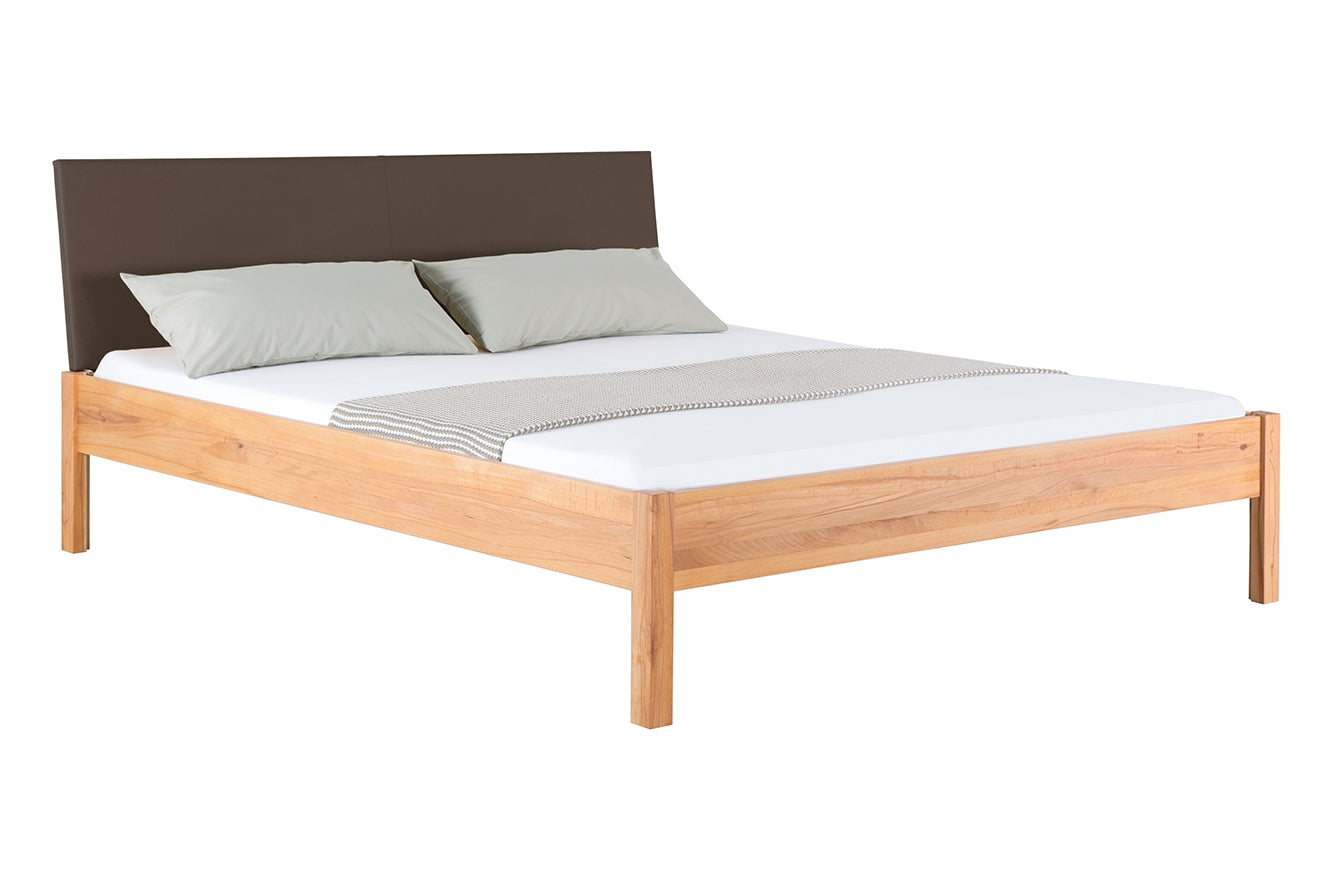 TOBA PREMIUM Massivholzbett, metallfrei, Lederlehne
