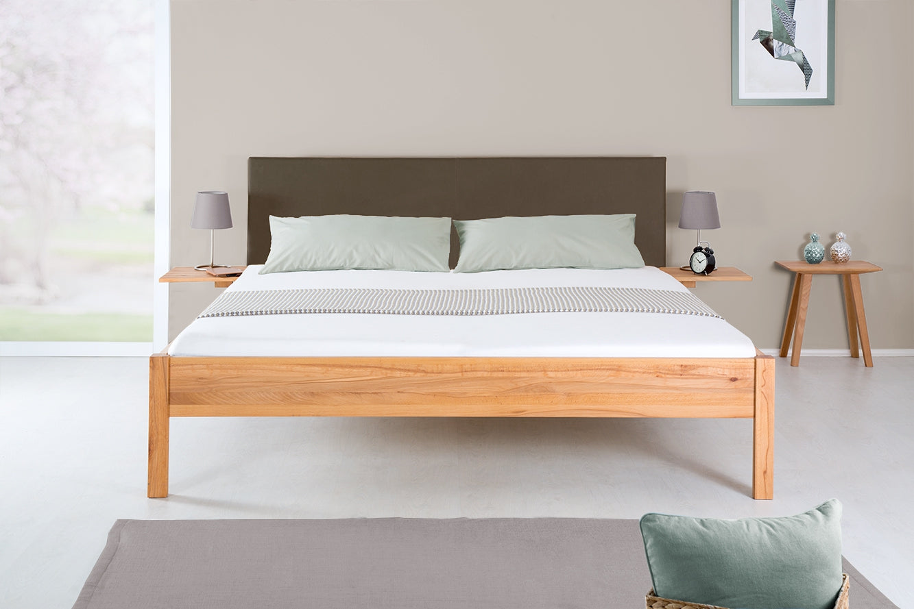 TOBA PREMIUM Massivholzbett, metallfrei, Lederlehne
