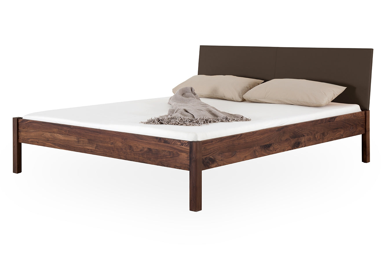 TOBA PREMIUM Massivholzbett, metallfrei, Lederlehne