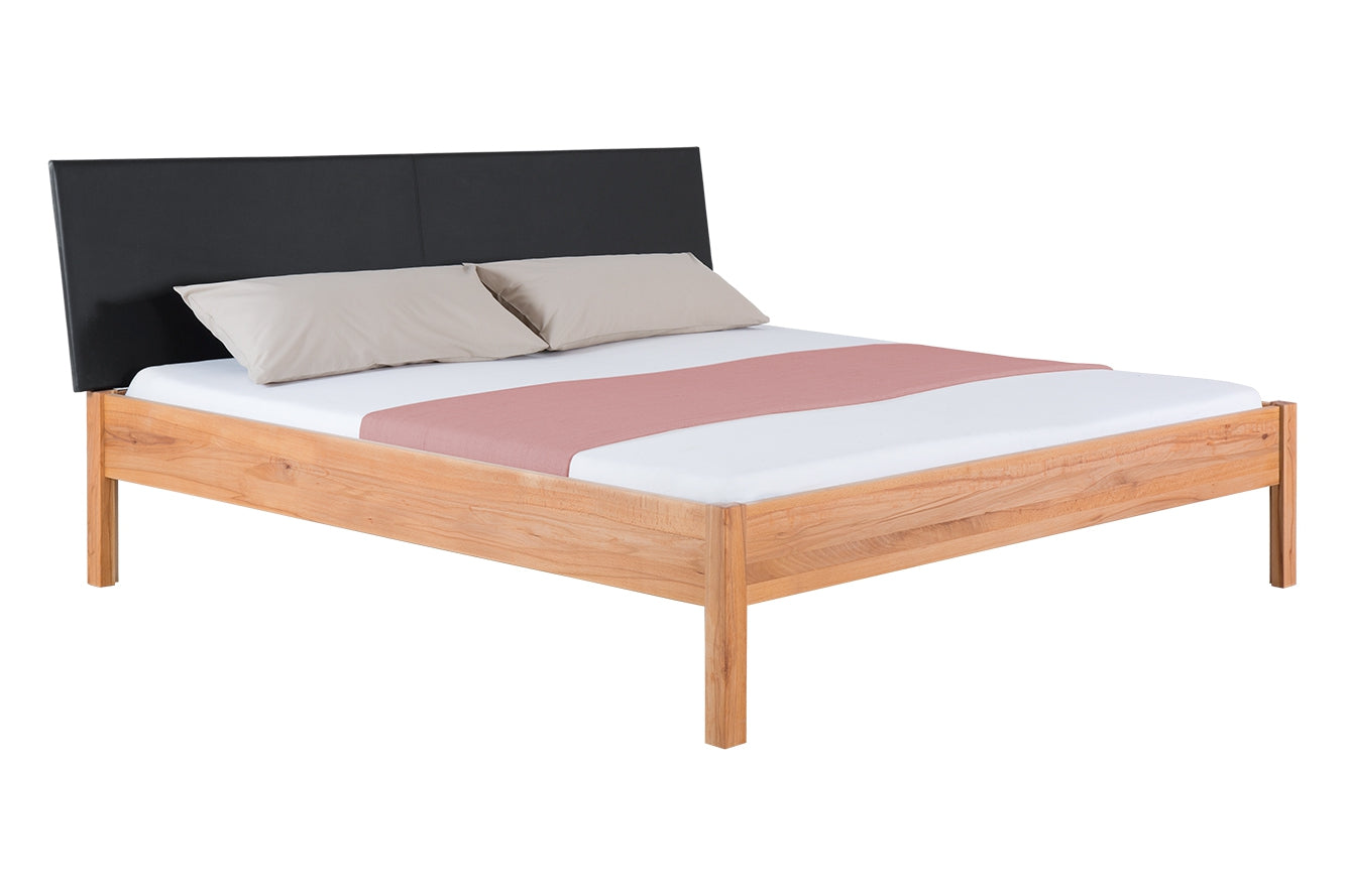 TOBA PREMIUM Massivholzbett, metallfrei, Lederlehne