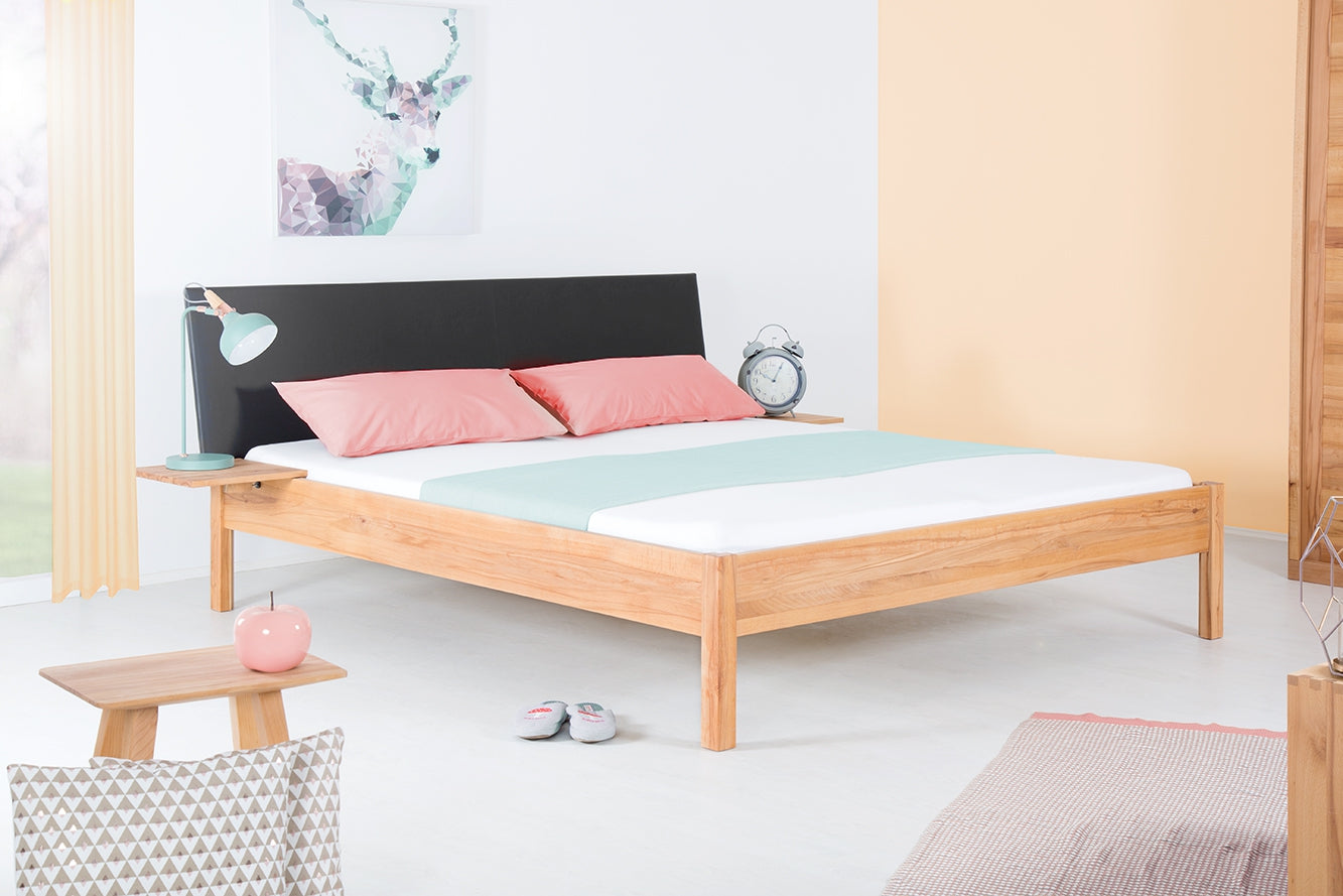 TOBA PREMIUM Massivholzbett, metallfrei, Lederlehne