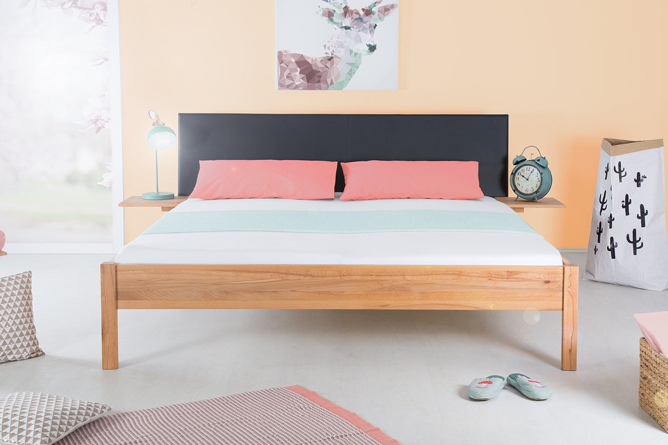 TOBA PREMIUM Massivholzbett, metallfrei, Lederlehne