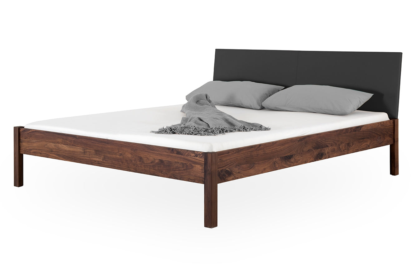 TOBA PREMIUM Massivholzbett, metallfrei, Lederlehne