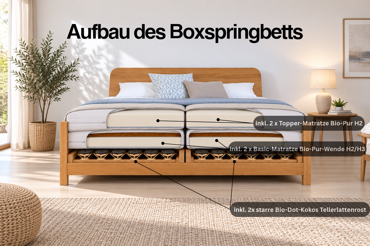 PRESTIGE 18 Boxspringbett inkl. 4 Matratzen und 2 Lattenroste, metallfrei