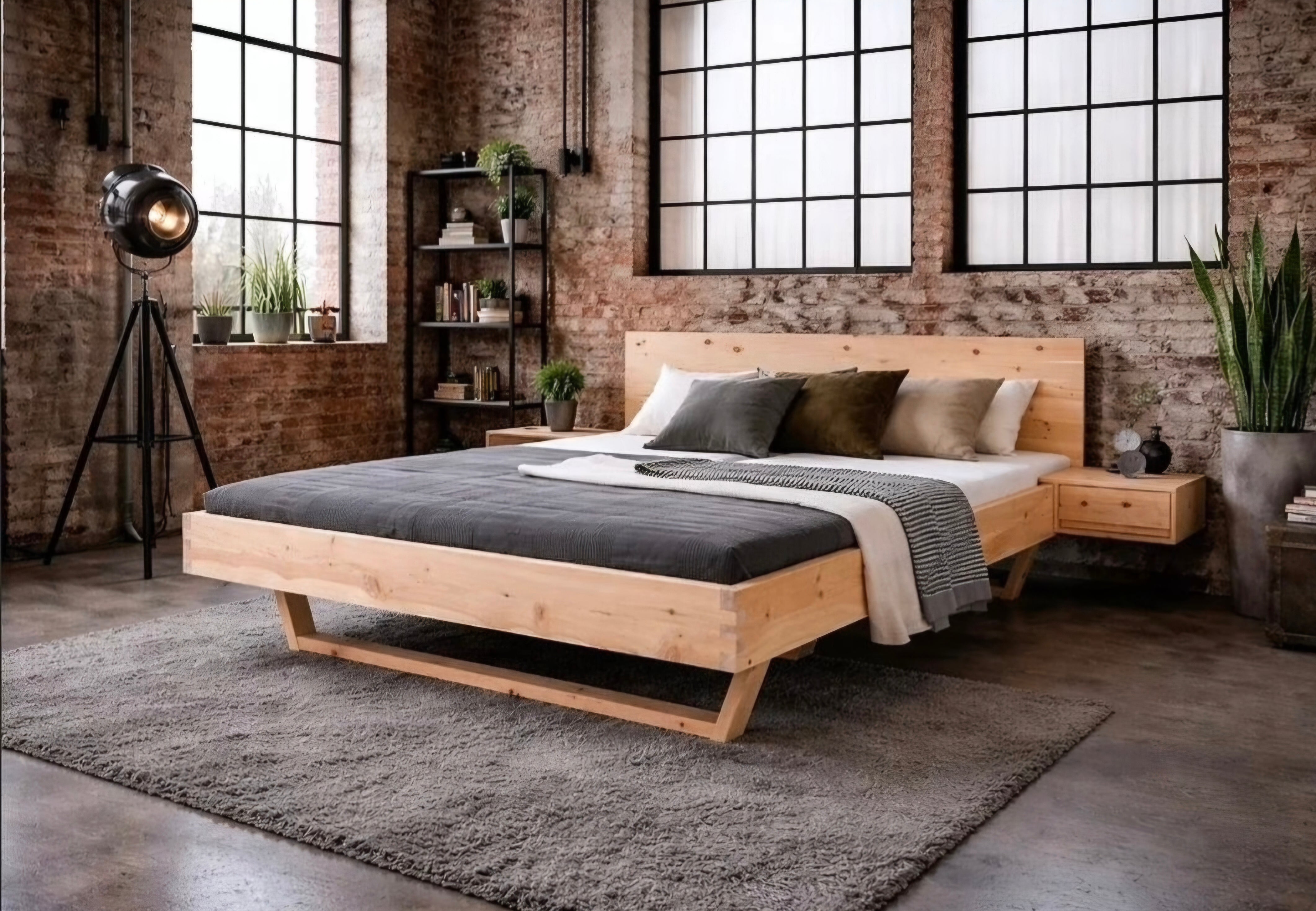 XETA 01 Massivholzbett, metallfrei, rechteckige Lehne