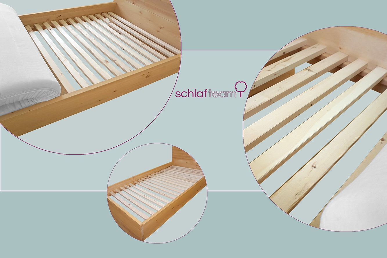 Lattenrost  EASY-VLEX-ZIRBE Collage mit Detailaufnahmen
