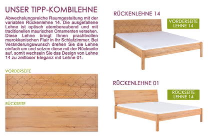 TOBA 14 Massivholzbett, metallfrei, orientalische Wendelehne