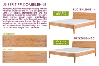 PAEZ 14 Massivholzbett, metallfrei, orientalische Wendelehne