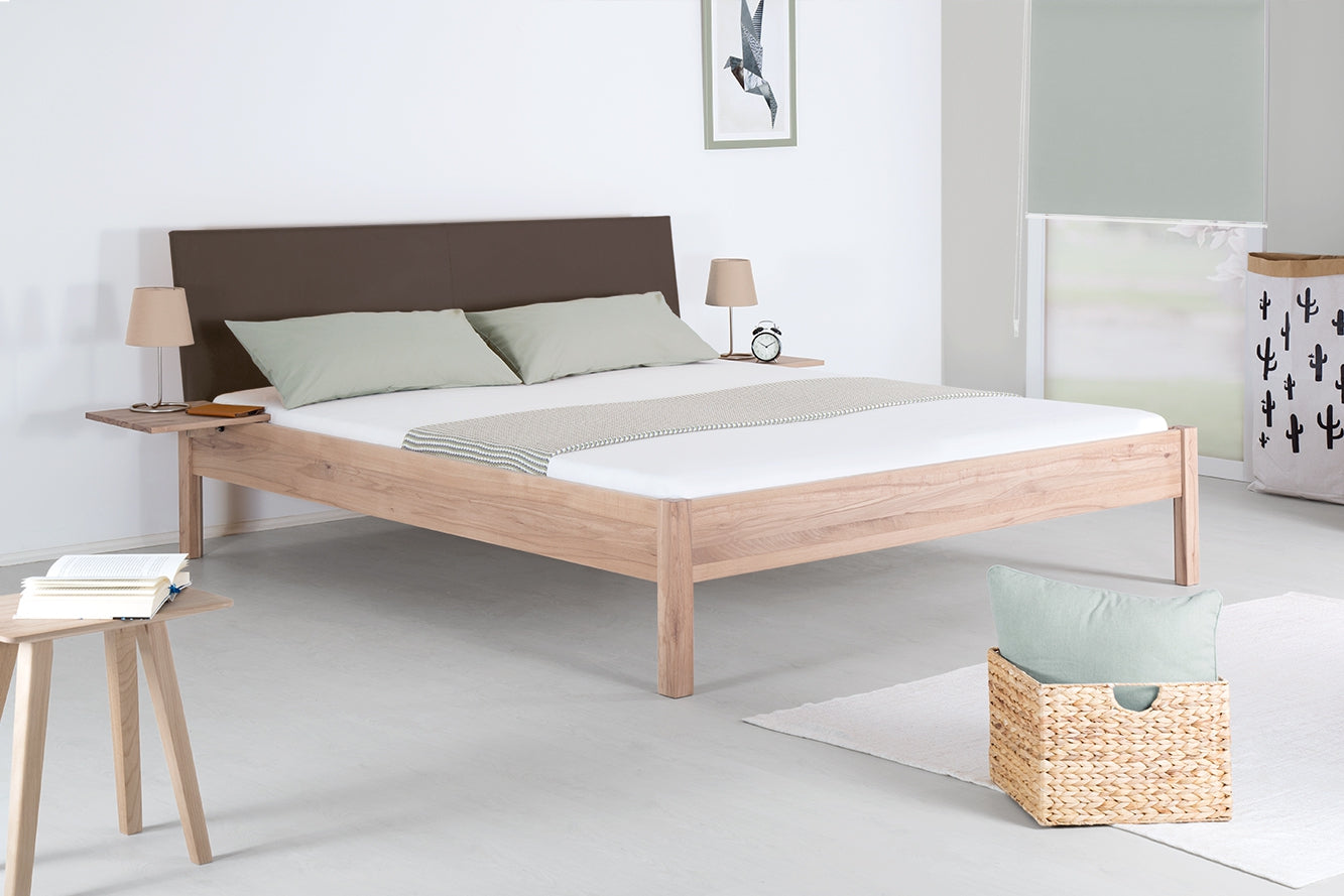 TOBA PREMIUM Massivholzbett, metallfrei, Lederlehne
